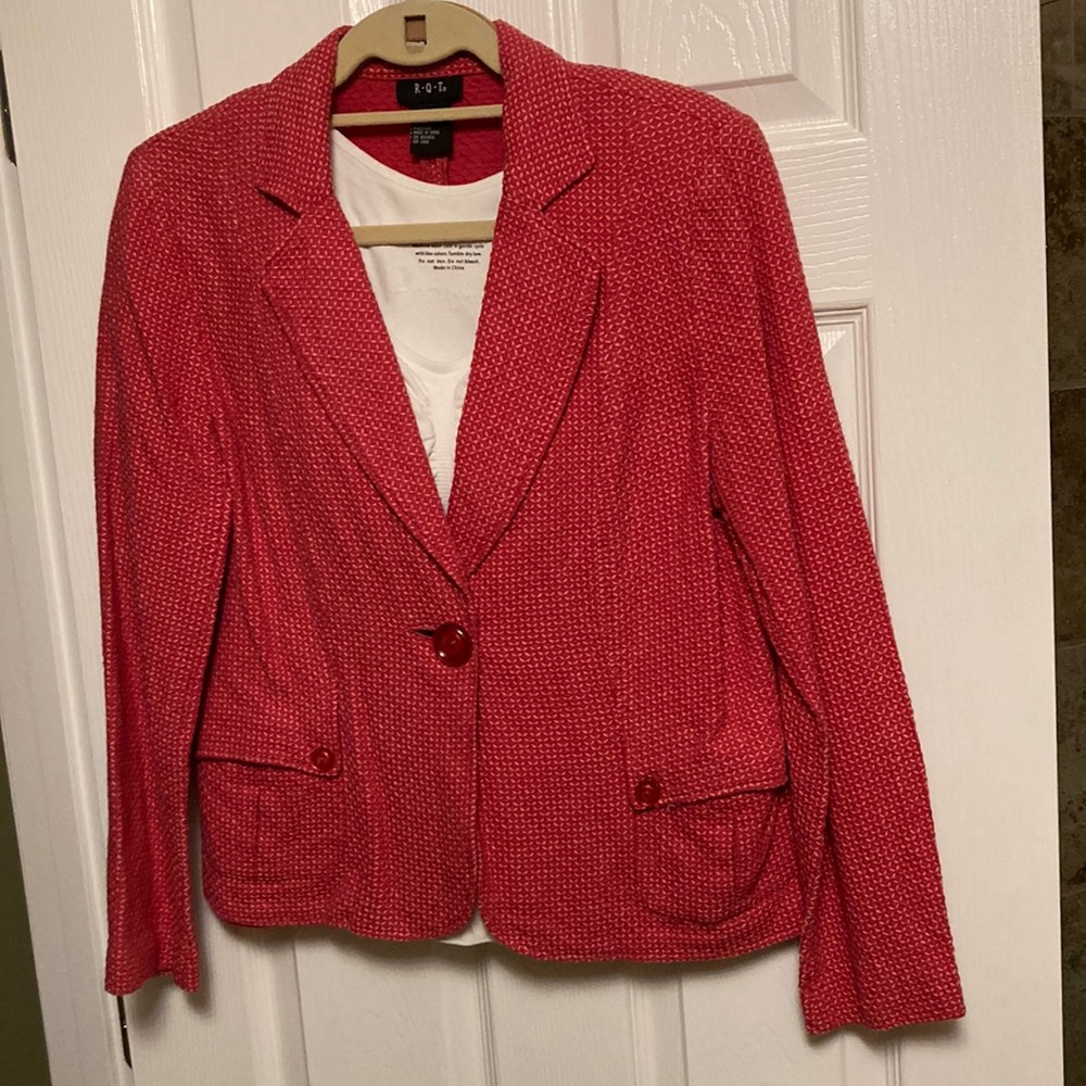 Rafaella Red Textured Single-Button Blazer